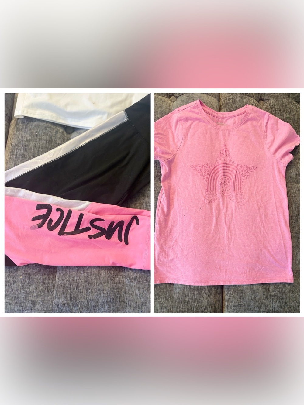 Justice Pink & Black Active Leggings and Pink Tee Set
